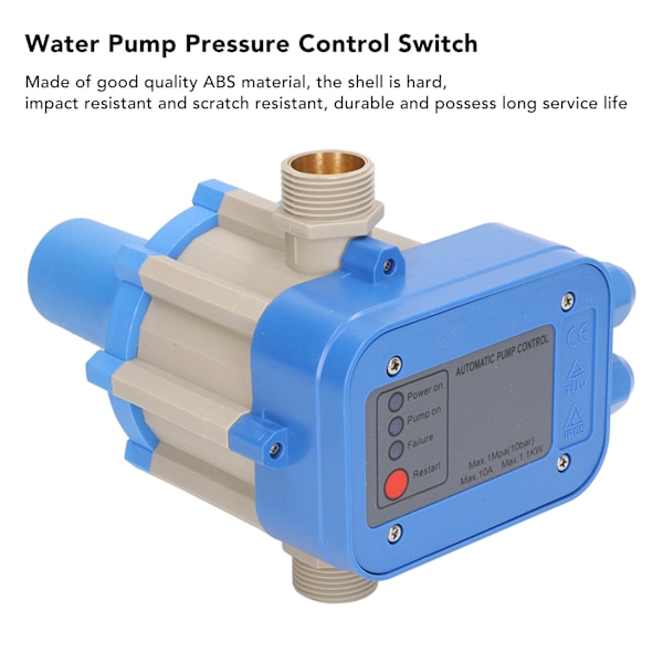 Vandpumpe Trykstyringsswitch 1,5bar‑3,0bar Vandtæt Justerbar Controller Blå Grå 110V‑120V 0,75kw