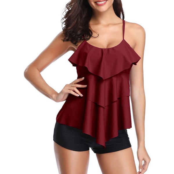 Tankini-badedrakt for kvinner med lagdelt ruffle-volangtopp