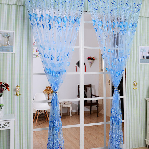 1x2m Vindu Sheer Elegant Vindu Voile Gardiner for Balkongrom Dekorasjon Blå