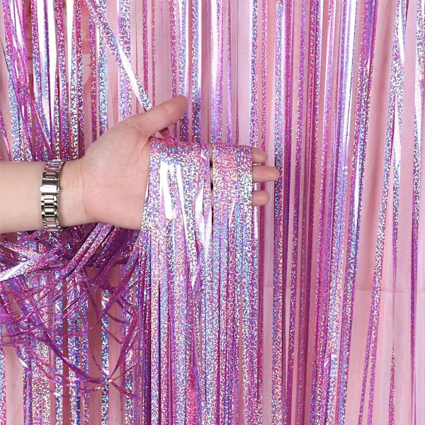 Glittergardin i folie med fransar, 4 stycken, 1x2,5 m