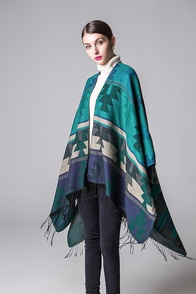 130 x 150 cm Dame Vinter Oversized Tartan Poncho Cape Bl