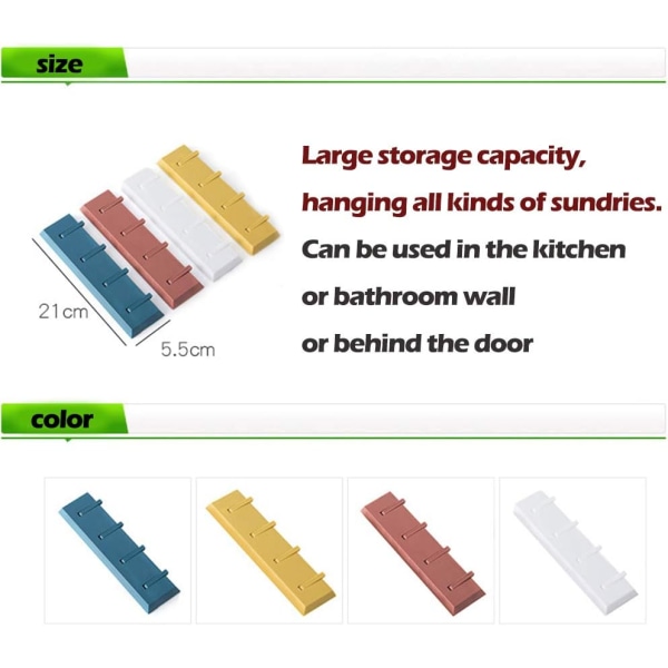 Sett med 4 selvklebende veggkroker for å henge opp kåper, håndklær, badekåper, nøkler