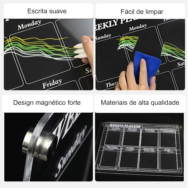 Magnetisk kylskåpskalender, transparent månadsplanerare, akrylkylskåpskalender, månatlig torr raderkalender, kylskåpsorganiserare