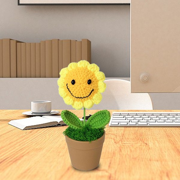 Smilende Solsikkeplante Kunstig Pottet Faux Planter til Bord Skrivebord Hjem Kunstig Pottet Faux Planter