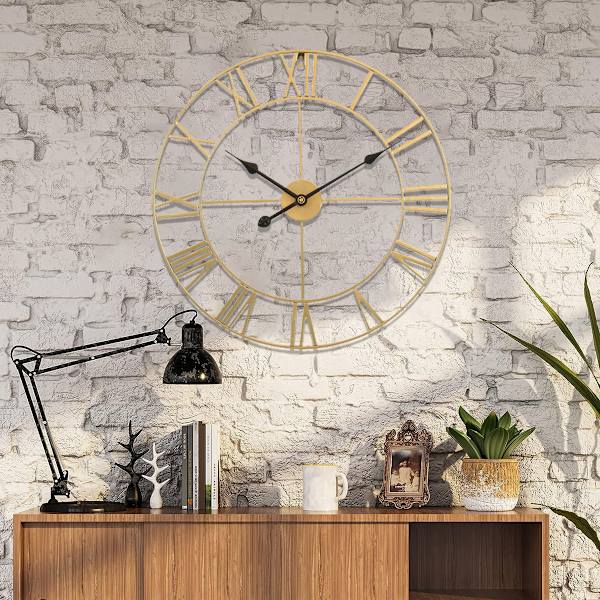 Veggklokke Metall Retro Romertall Klokke, Moderne Rund Vegg