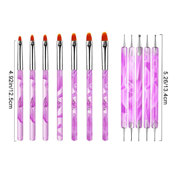 14 st UV-gel akryl nagelkonst borste set, prickpenna verktyg, dammborttagningsborstar, nagelbandsskrapa för nagelsalong hemmabruk present till kvinnor flicka