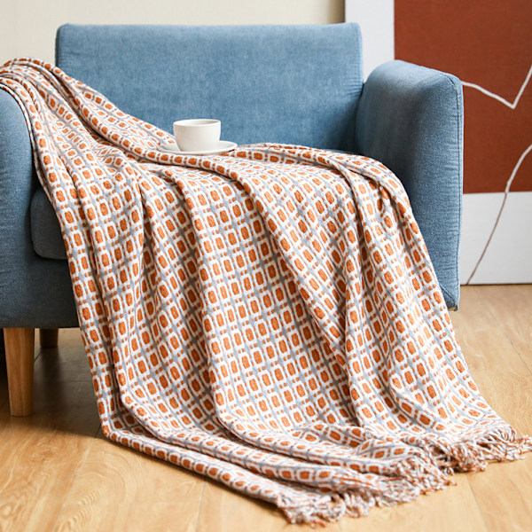 Stickad filt med tofsar Houndstooth Boho Plaid Mysig filt Stickad sängöverkast Överkast Soffa filt Dekorativ filt för soffa säng 127*180cm