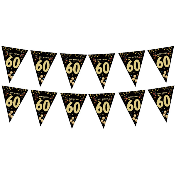 60-årsdagsfestdekoration Svart Guld Flaggband Triangel Flagg