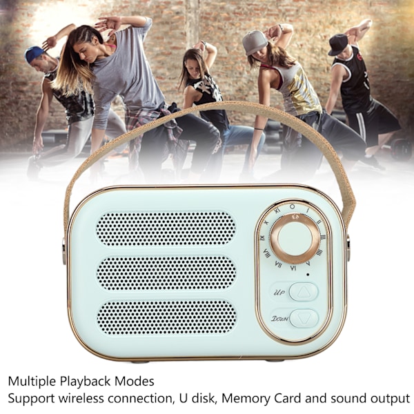 Bluetooth-högtalare Stereo HiFi-ljud USB-laddning Retro Bärbar Trådlös Högtalare för Hemma Resa Blå