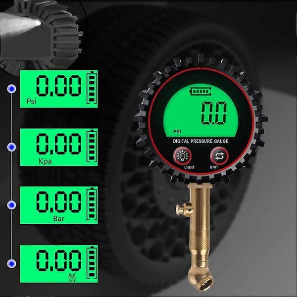 Uppgradera Digital Däcktrycksmätare Luftchuck och Kompressortillbehör LCD-display Kraftig LED-strålkastare 255psi