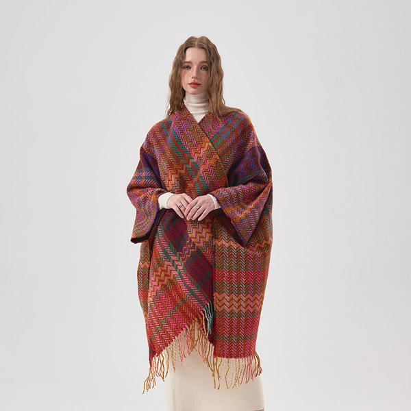 Dame Shawl Wrap Poncho Åben Front Shawl til Efterår Vinter