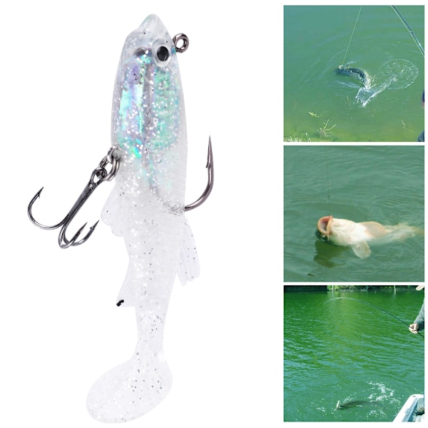 5 st/parti Konstgjorda 8,5 cm Hårda Fiske Beten för Bass T-svans Huvud Drag Krokar (Transparent)