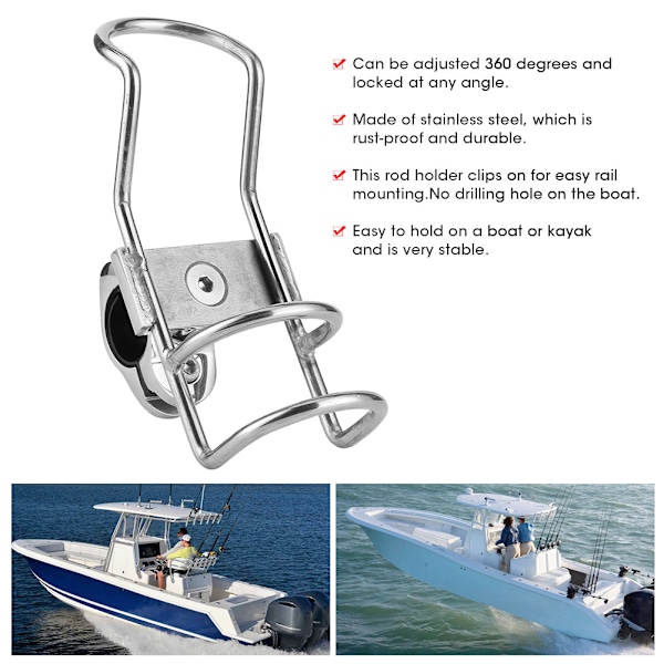 Fiske Spöhållare Rostfritt Stål Rail Mount Polhållare Stöd Klämma Båt Tillbehör 32mm/1.3in