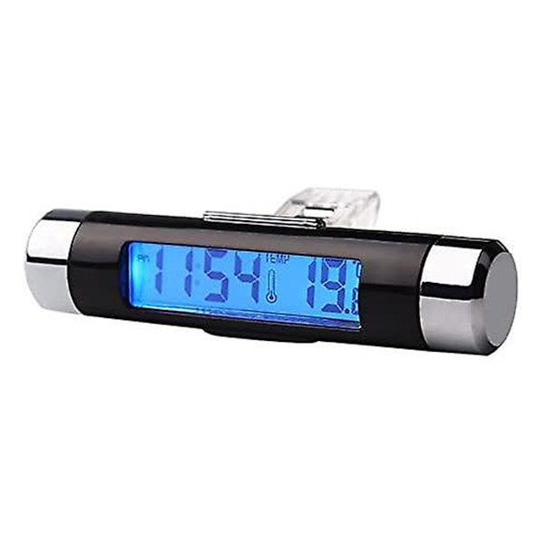 Termometerklokke 2 i 1 Bilpynt Blå Bakgrunnsbelysning Digitalt Display Bilinteriørdekorasjon svart (1 stk)