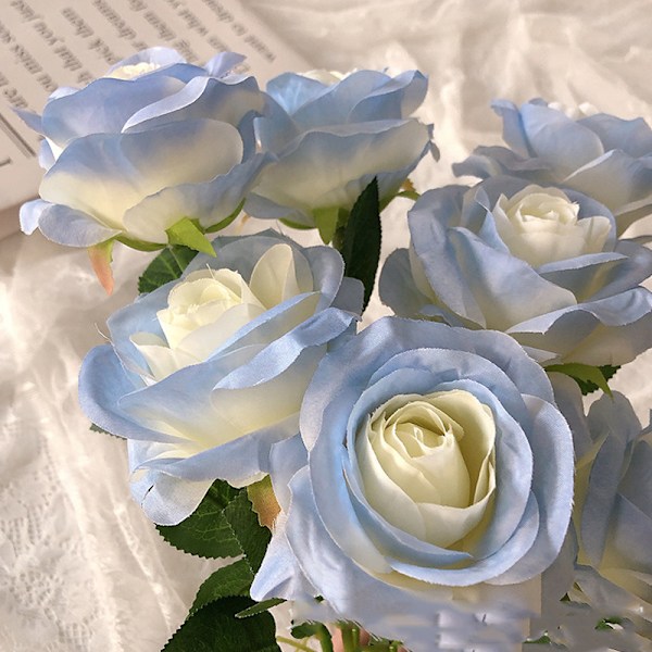 Romantisk Bukett med Konstgjorda Rosor, Flerfärgade Alternativ Konstgjord Sidenros med Flexibla Stjälkar för Enkla DIY-blommor, Bröllopsdekoration, Långvarig