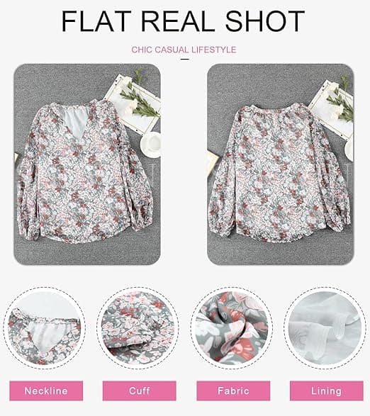 Dam Blus, Casual Boho Blommigt Tryck, V-ringad, Långärmad, Lös