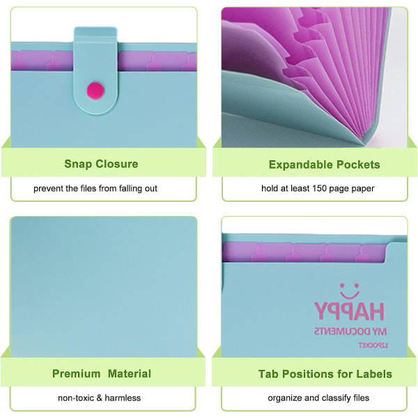 Plastficka expanderbar mapp, vikbar vikning, skola kontor,