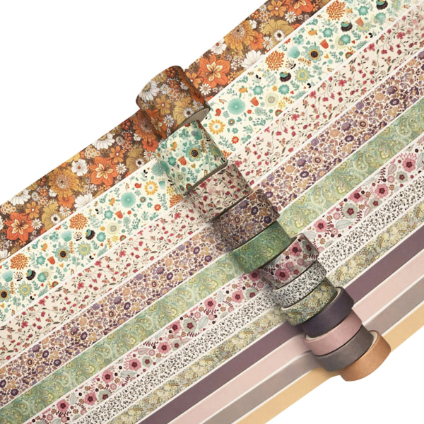 12 Ruller Blomster Washi Tape Sett, Blomster Washi Tape for Bullet