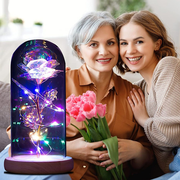 Galaxy Ros Konstverk, Upplyst Ros i Glaskupol, Gåva för Flera Tillfällen för Kvinnor, Perfekt för Rumsdekoration och Romantisk Atmosfär (Guld)