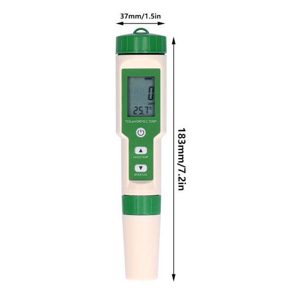 5 i 1 Vannkvalitetsmonitor Analysator Tester PH/TDS/EC/ORP/TEMP Testpenn Surhetsmåler