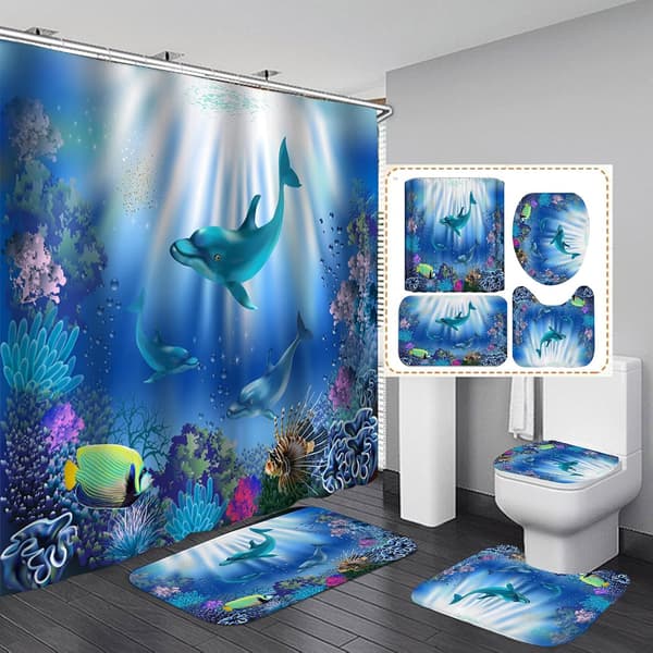 3D Digitaltryck Havsliv Fisk Serie Badrum Duschdraperi