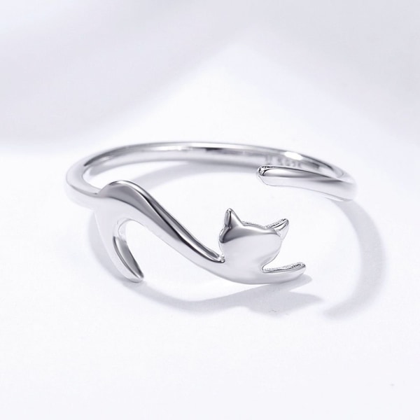 Justerbar öppning för slät silver med minimalistisk katt silverring