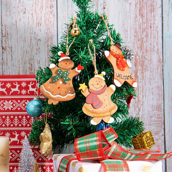 Pepparkaksgubbe Ornament, Perfekt för Familjetid, Julgransdekorationer i Trä med Blandade Figurer, Bedårande Handflatstorlek (8 st)