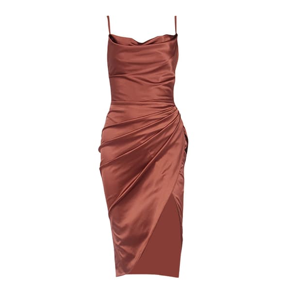 Dame Satin Draperet Cowl Neck Ærmeløs Stroptop Cami Slids med Split