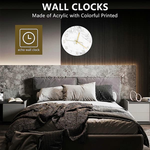 Quartz Analog Tyst Marmor Väggklocka 3d Chic Vit Marmortryck Modern Rund Väggklocka Nordisk Crea