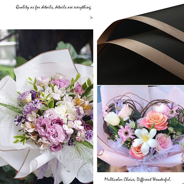 20 ark gullkant blomsterinnpakningspapir, DIY gaveinnpakning, Wa