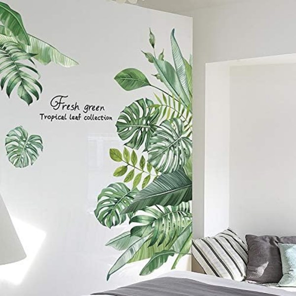 Grønne Tropiske Blade Vægsticker, Naturlig Palmetræblad Planter W