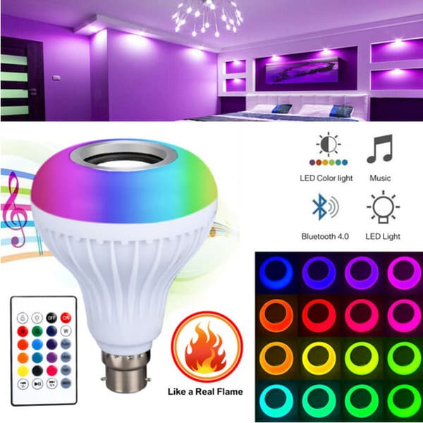 LED Lyspære med Bluetooth-høyttaler, 12W E27 RGB Trådløs Endring