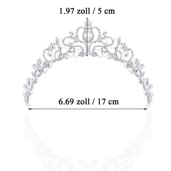 Bröllopskrona och tiara med kristaller för brudens hårtillbehör Silver Hart Tiara för kvinnor och flickor