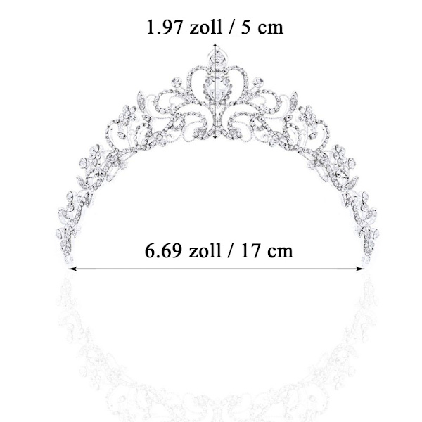 Bryllupskrone og tiara med krystaller for brudens hårtilbehør Sølv Hjerte Tiara for kvinner og jenter