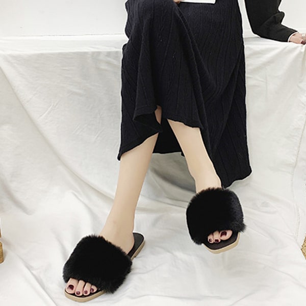 Dames Slides Åbne Tå Fluffy Tøfler Med Hvælvstøtte Plantar