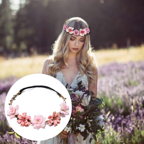 4-pack blomsterkransar för kvinnor, flickhårband, blomstertiaror för brudar