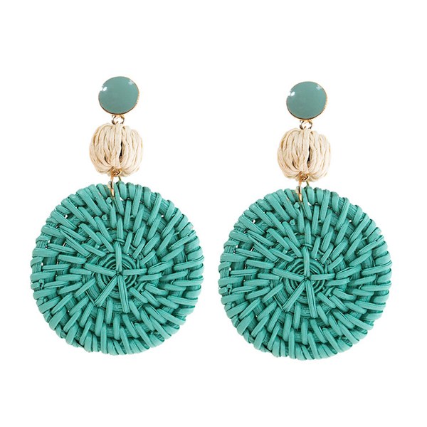 Boho Raffia -naisten pyöreät korvakorut, yksittäinen Raffia -pyöreä riipus