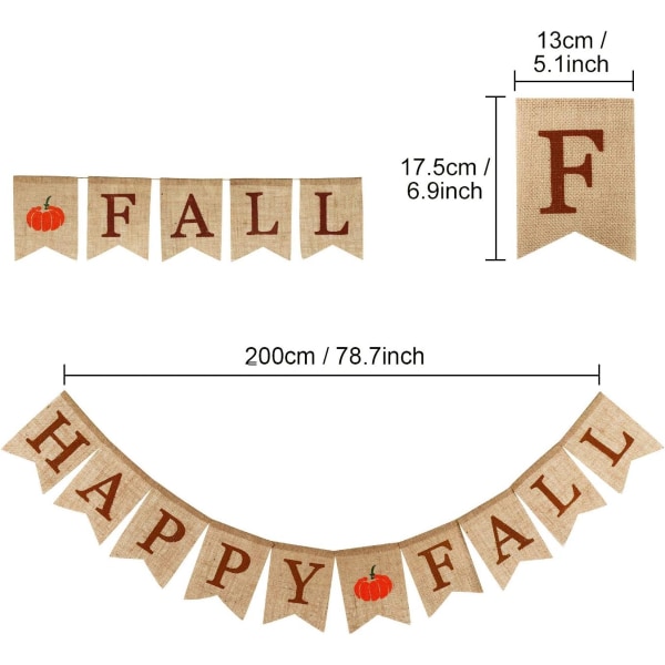 Happy Fall Burlap Banner Harvest Heminredning Bunting Flag Garla