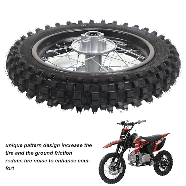 80/100‑12 Bakhjul Dekk for Dirt Bike Bakhjul for 70 90 110 125 140 150 160cc Bensin Scooter