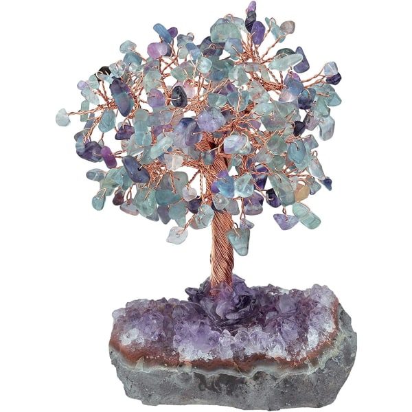 Naturlig Rosekvarts, Akvamarin og Amethyst Krystalltre med