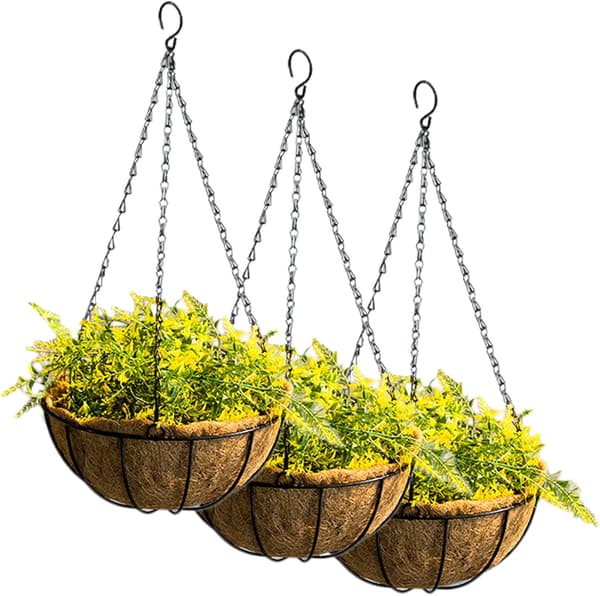 3 st metallhängande planteringskorg med kokosfiberfoder 25 CM rund