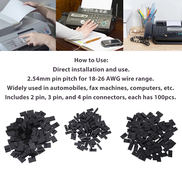 300 stk Jumper Wire Connector Terminal 2,54 mm 18‑26 AWG 2 3 4 Pins Connector Header