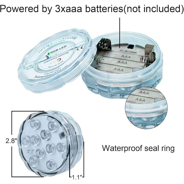 Sänkbar LED-belysning med batterifjärrkontroll, Skapa en atmosfär för fester, Vattentät flerfärgad dekorativ belysning för akvarier,