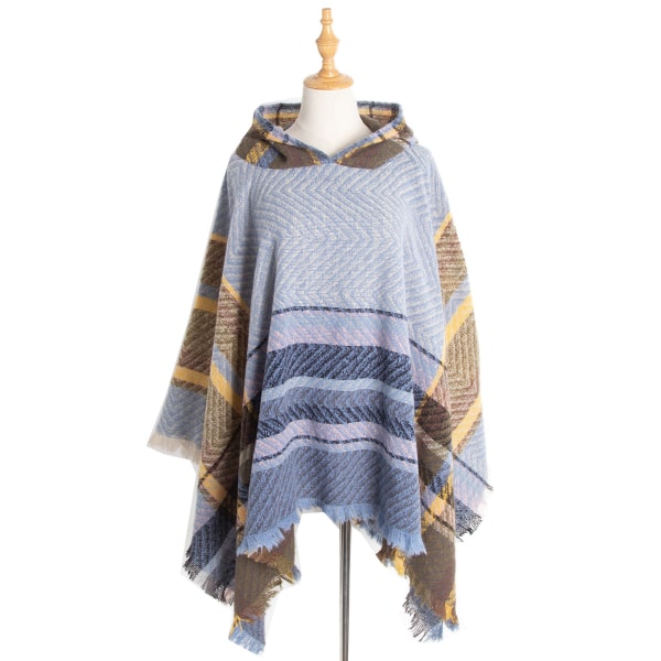 Dame Plaid Hetteskjerf Kappe Teppe Poncho Hetteskjerf