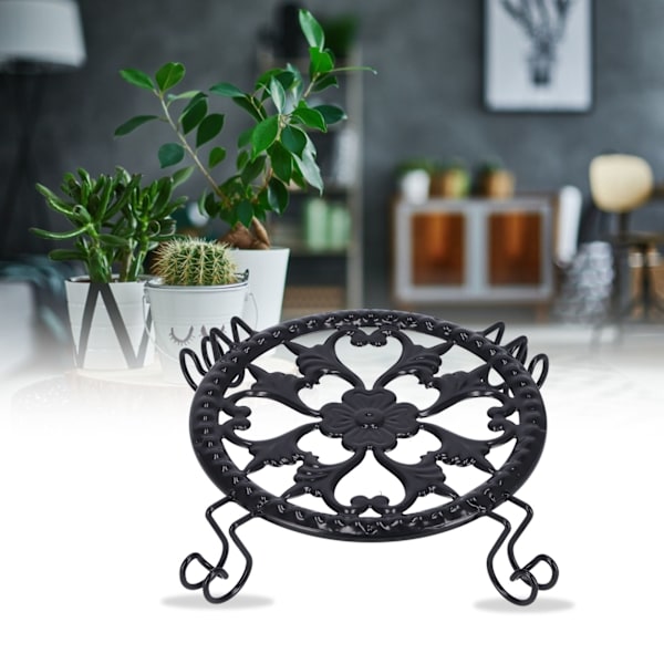 Flower Pot Stand Black Elegant Light Weight Stable Wrought Iron Plant Riser for Living Room Balcony Office