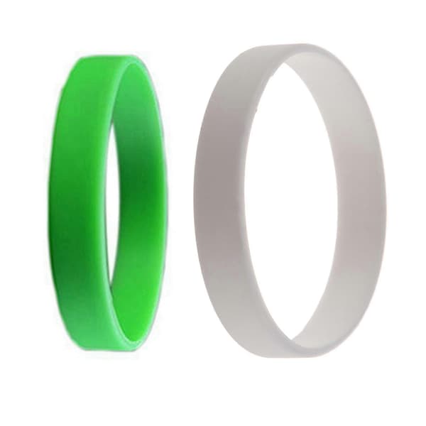 2x Mote-Silikon Gummibånd Elastisk Armbånd Håndleddsbånd Mansjett Armbånd Hvit & Grønn