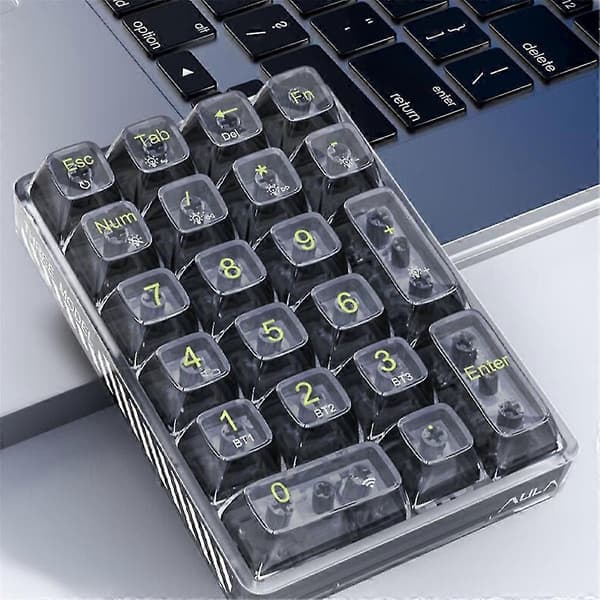 Svart Bluetooth-kompatibel numerisk knappsats mekanisk sifferdel 21 tangenter transparent
