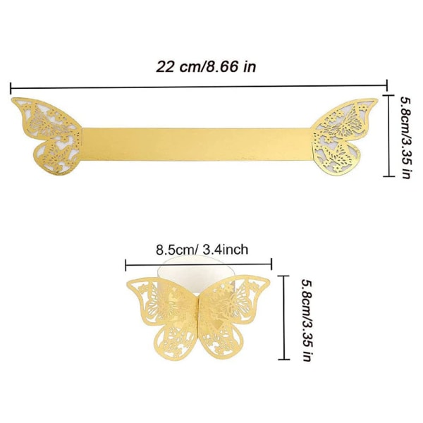 100 stk. Butterfly Papir Servietringe Bryllupper Fest Serviet Tab