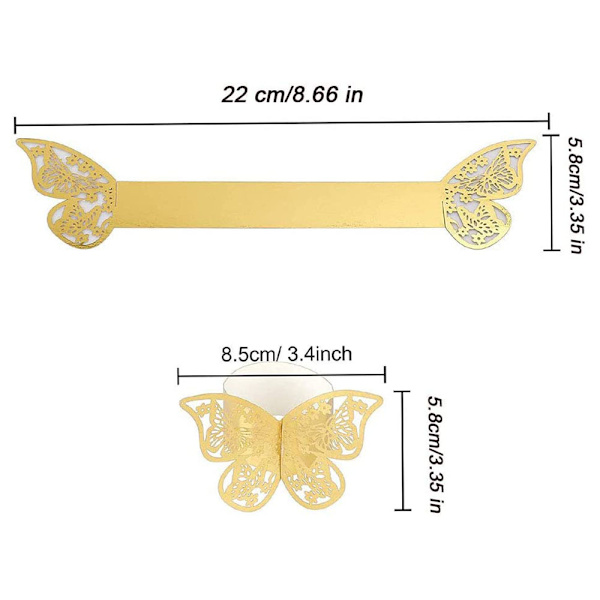 100 stk Butterfly Papir Serviettringer Bryllup Fest Serviett Tab
