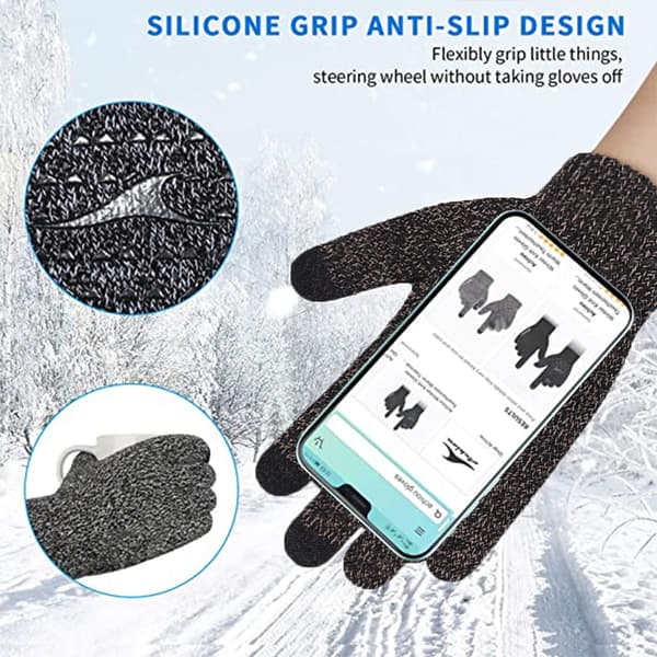 Stickade termiska handskar, ull halkfria pekskärmshandskar Dark grey